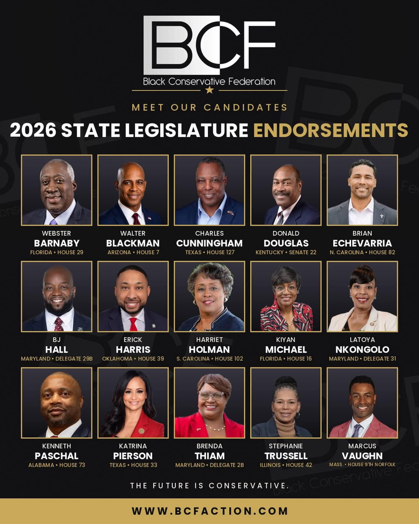 Black Conservative Federation 2026 state legislature endorsements, including BJ Hall for Maryland Delegate 29B
